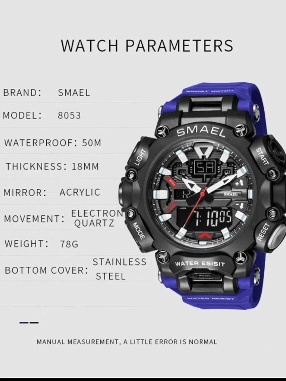 SMAEL Waterproof 5 ATM Sport Watch - Black & Blue
